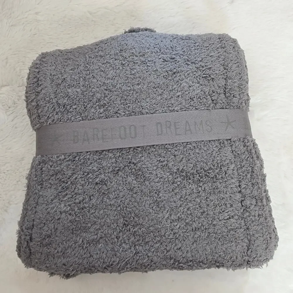 Barefoot Dreams CozyChic Pom Pom Beanie & Oversized Scarf Set Charcoal Gray NWT